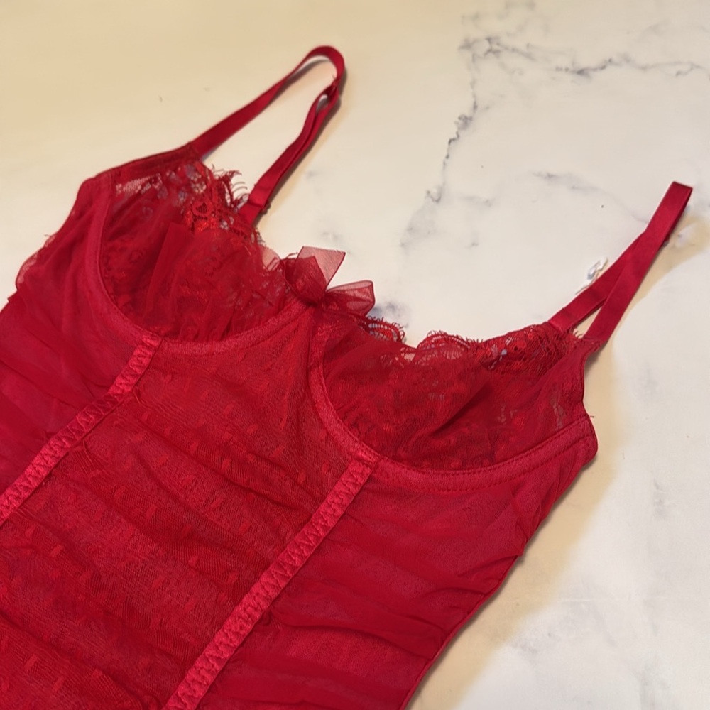 Rare Victorias Secret Sexy Little Things Ruched Red Lingerie With Bows 34B - Picture 2 of 7